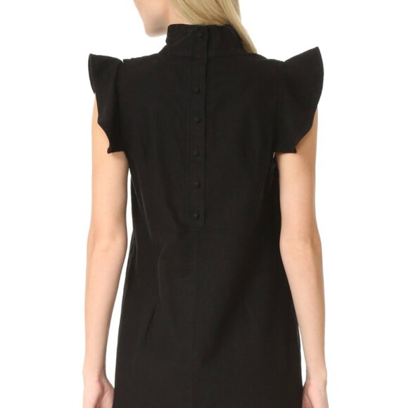 McGuire Sorbonne Dress Women Extra Small XS Black Linen Ruffle Shift Button Back - Picture 2 of 11